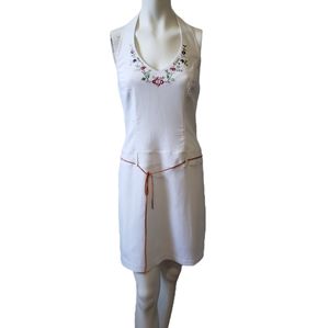 Wrapper A-List large white vintage halter mini dress w floral design